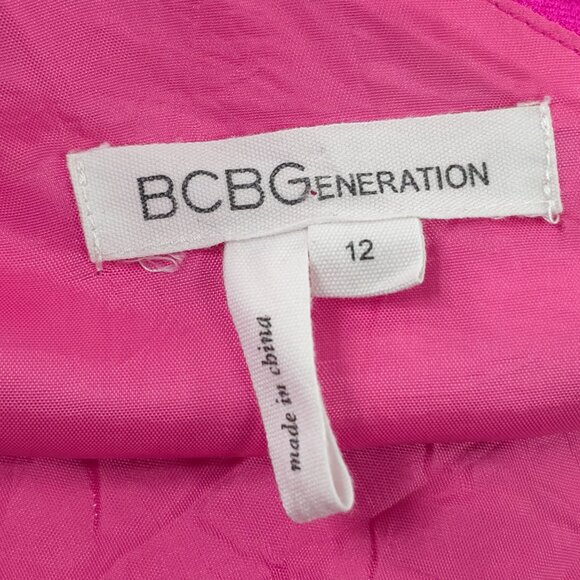 BCBGeneration ONE SHOULDER HOT PINK COCKTAIL DRESS WOMEN'S SIZE 12 LINED *FLAW* - Picture 3 of 16